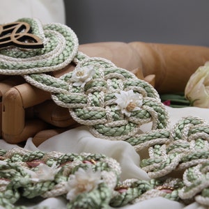 Handfasting Cord Celtic 'Nine Knots' Design Serch Bythol Custom Infinity Love Knot wedding handtying cord/ribbon/rope/sash Sage, Blush image 2