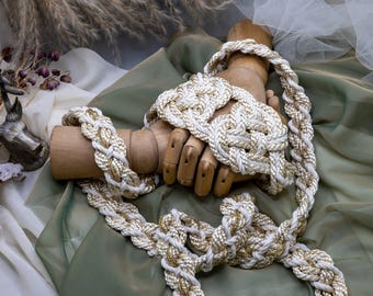 Handfasting Cord - 'Hearts Entwined Ivory and Gold'- Customisable Heart Love Knot Wedding hand-tying cord/ribbon/rope/sash