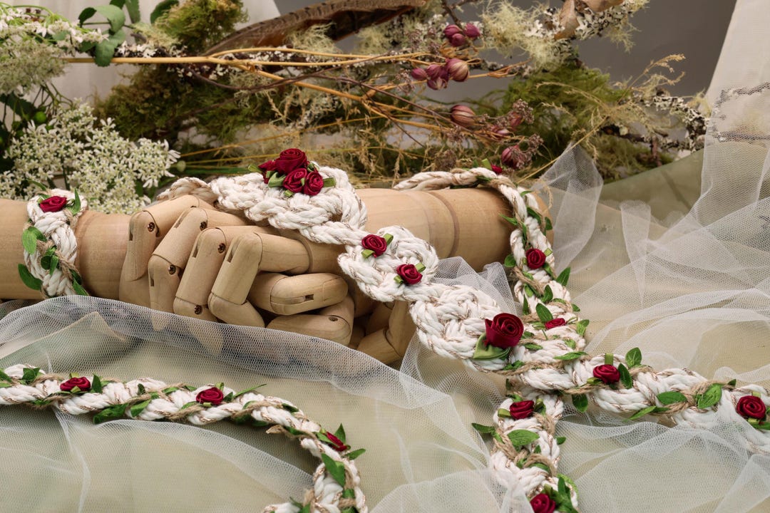 Handfasting Cord 'fae Garden' White and Bronze Twist Bespoke Celtic  Love Knot Wedding Rope With Burgundy Can Be Customised