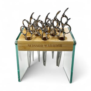 Bamboo Glass 8-Hole Scissor Holder: Salon Barber Organizer