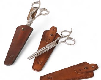 Estuche para tijeras de peluquería, regalo para barberos, funda de cuero genuino con correa ajustable. Tijeras no incluidas.