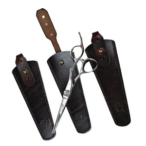 Cadeau pour coiffeur : étui pour ciseaux de coiffure en cuir véritable avec bandoulière réglable - Ciseaux non inclus