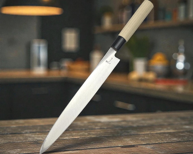 Traditional Japanese Yanagiba Sashimi Knife High Carbon Steel Wooden Handle Seki Japan