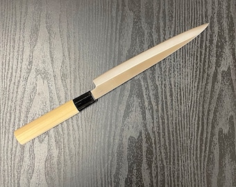 Traditional Japanese Left-Handed Yanagiba Sashimi Knife - Stainless Steel Blade with Wooden Handle