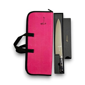Chef Knife German Steel Pakkawood Handle Edge Guard Pink Storage Case 10.75 in