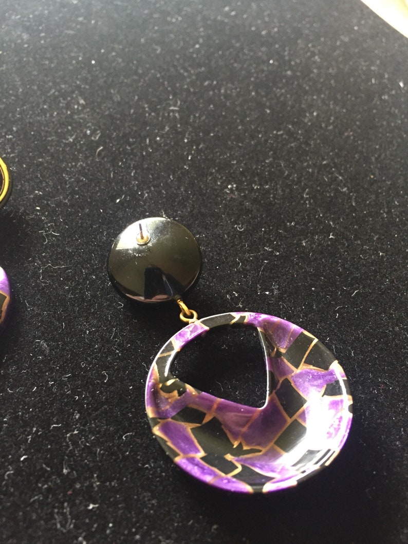 1980s purple and black dangle earrings
