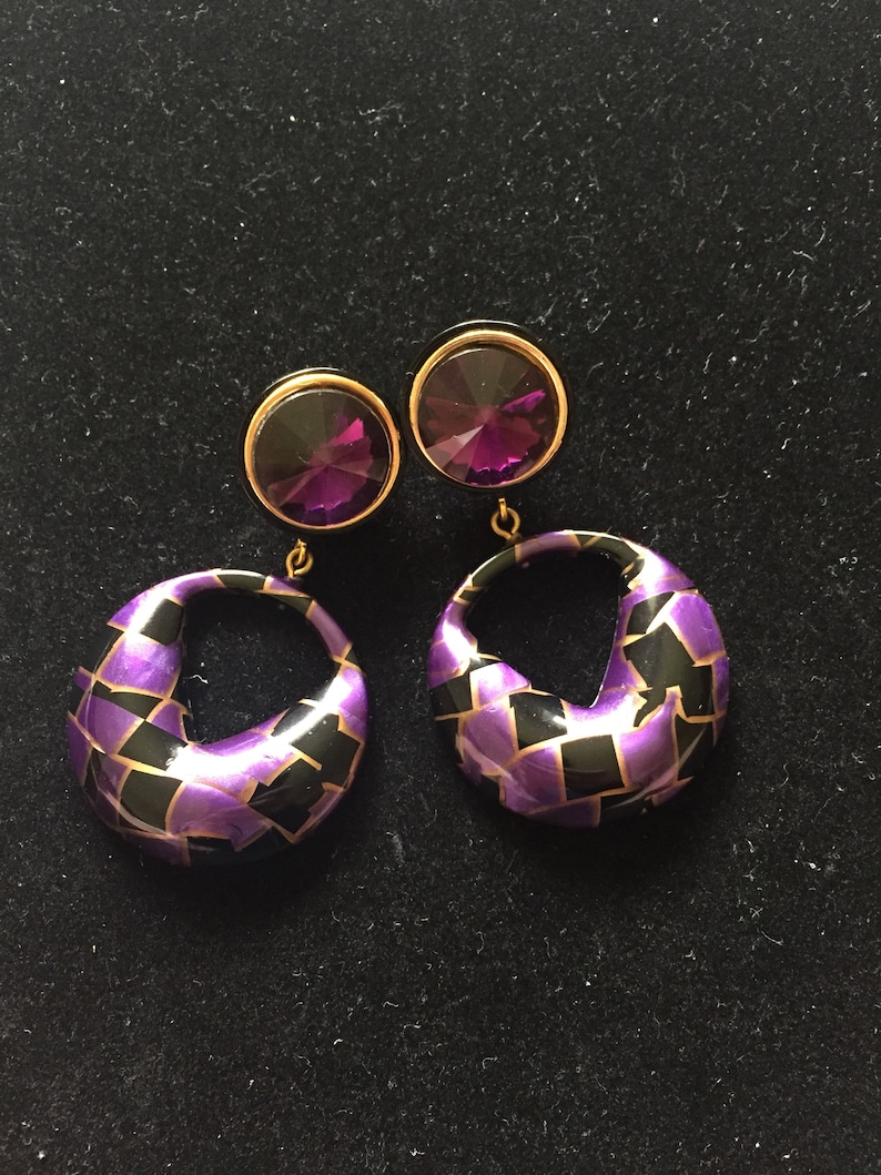 1980s purple and black dangle earrings