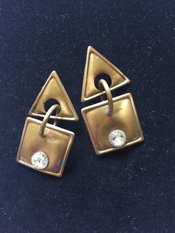 1980s brass geometric dangle earrings