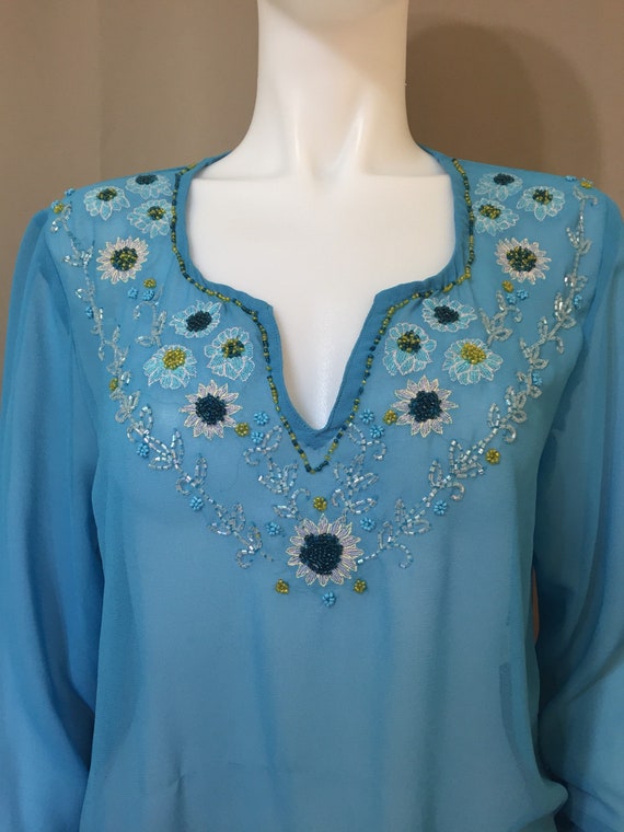 1990s Jordan blue label size L aqua beaded tunic