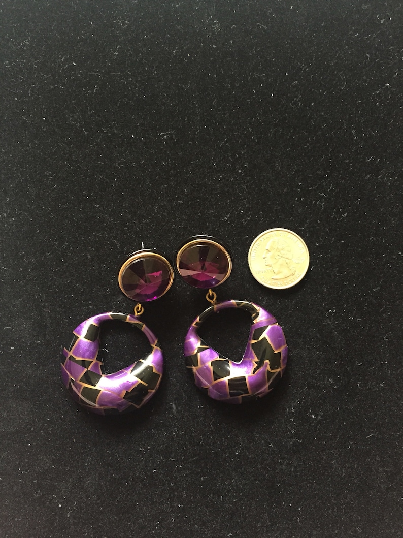 1980s purple and black dangle earrings