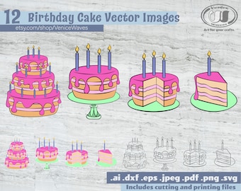 Birthday Cake SVG, Birthday Cake Cut File, Birthday Cake Clipart, Birthday Cake PDF, Birthday Cake Download, Digital Download