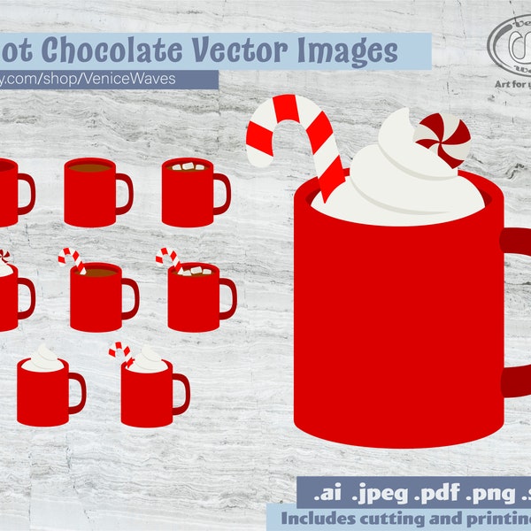 Hot Chocolate SVG, Hot Cocoa Cut File, Hot Chocolate Clipart, Hot Cocoa PDF, Digital Download, Instant Download, Cricut File