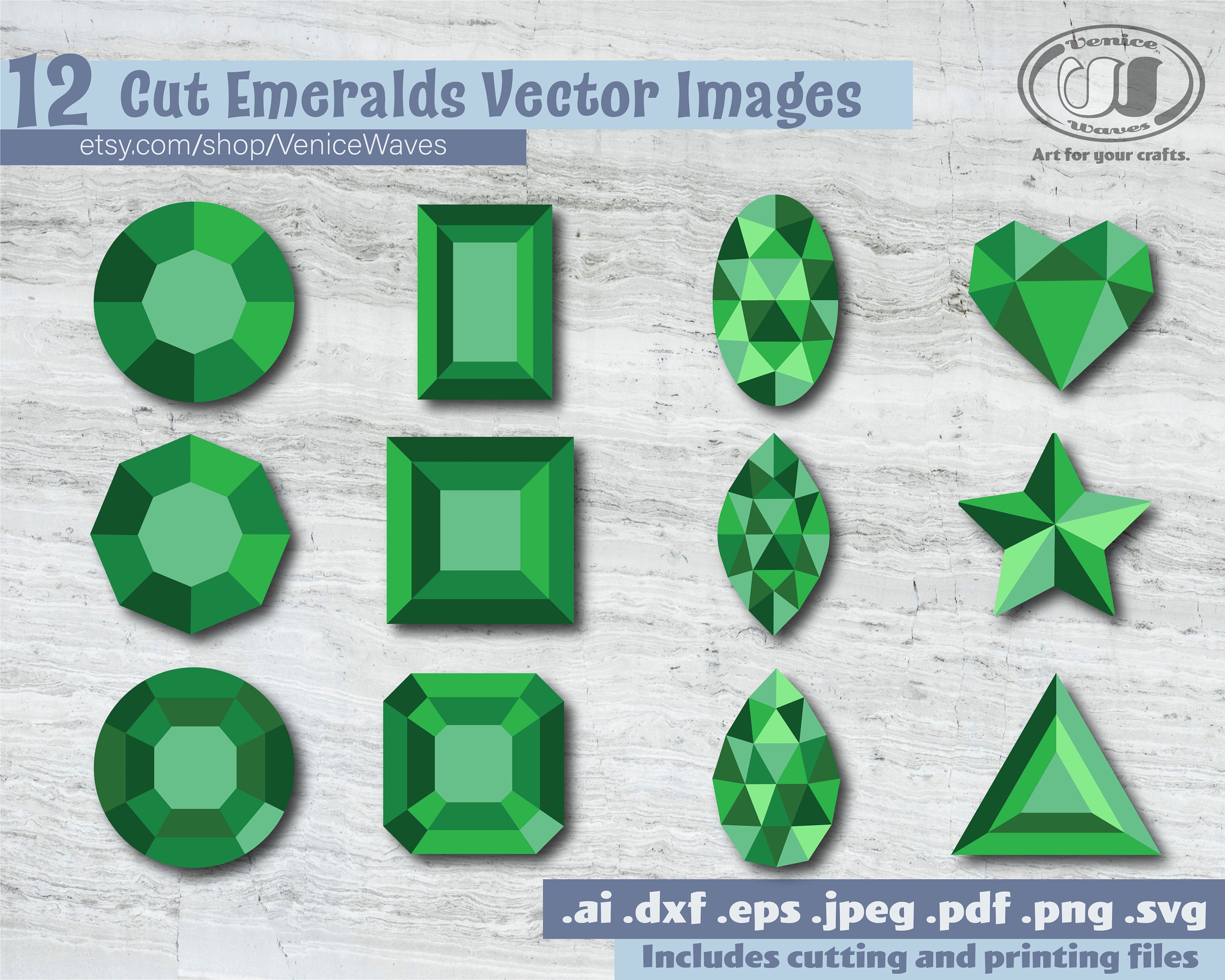 Cut Emeralds SVG, Emeralds Cut Drawing, Gemstone Clipart