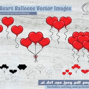 Herz Ballons SVG, Herz Ballons geschnitten Datei, Herz Ballons Clipart, Herz Ballons PDF, Herz Ballons Download, digitaler Download