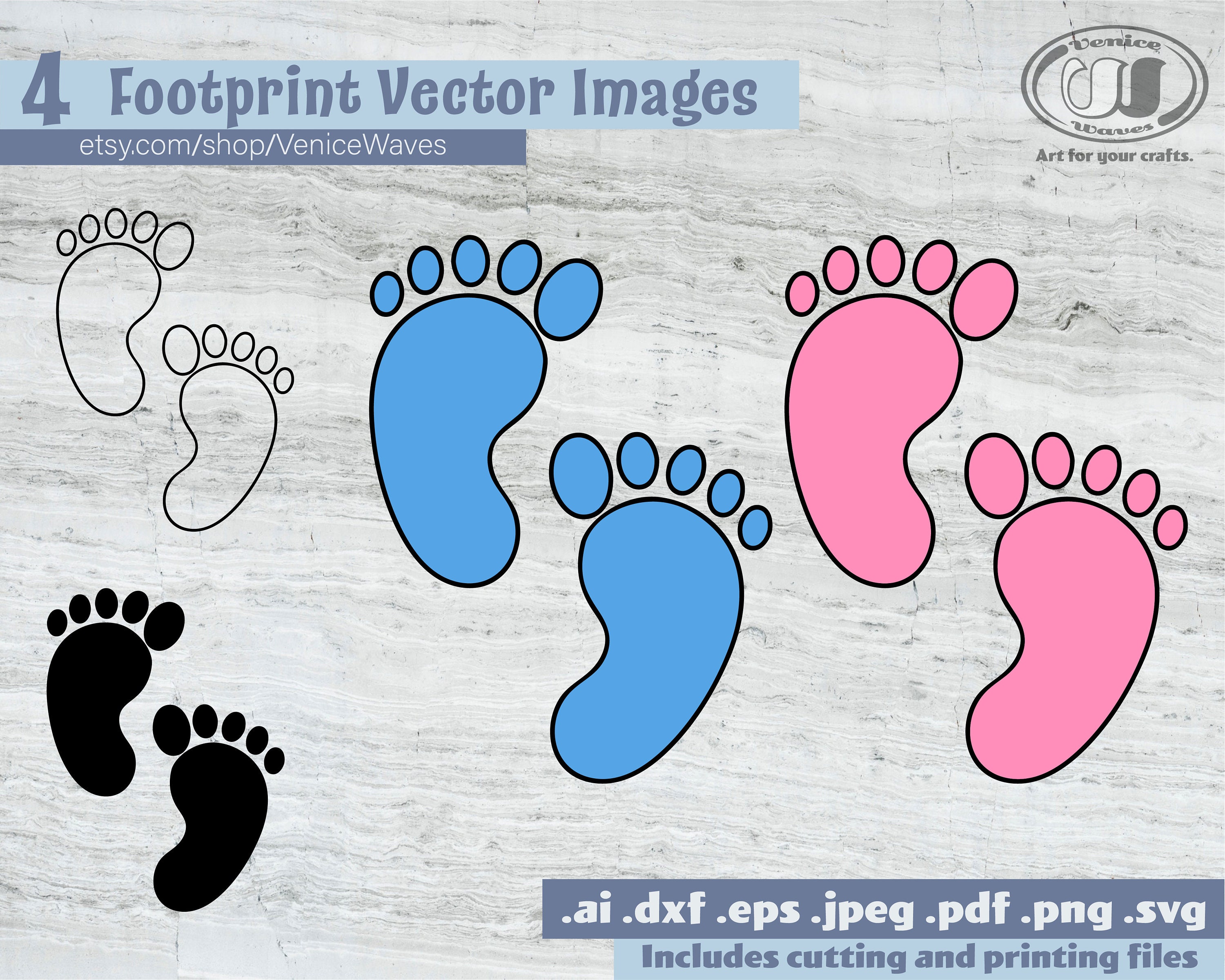 Baby Footprint SVG, Baby Feet SVG, Baby Foot SVG, Baby Foot Print Svg File  for Cricut & Silhouette, Baby Shower Svg Design Dxf, Pdf, Png 
