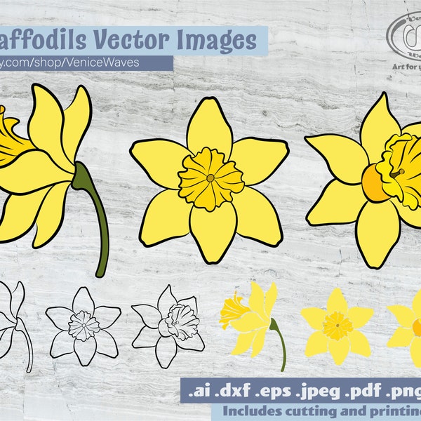 Daffodils SVG, Daffodils Cut File, Daffodils Clipart, Daffodils PDF, Daffodils Download, Digital Download, Instant Download, Cricut Files