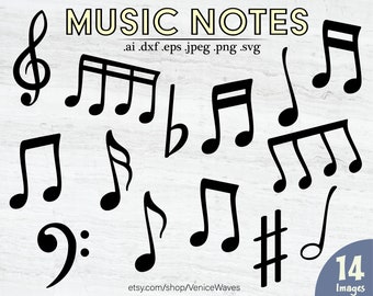 Music Notes Clipart, Single Layer Cut File, Printable Instant Digital Download