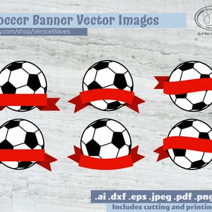 サッカーボール リボン バナー SVG、サッカー カット ファイル、スポーツ クリップアート、サッカー PDF、サッカー ダウンロード、デジタル ダウンロード、インスタント ダウンロード