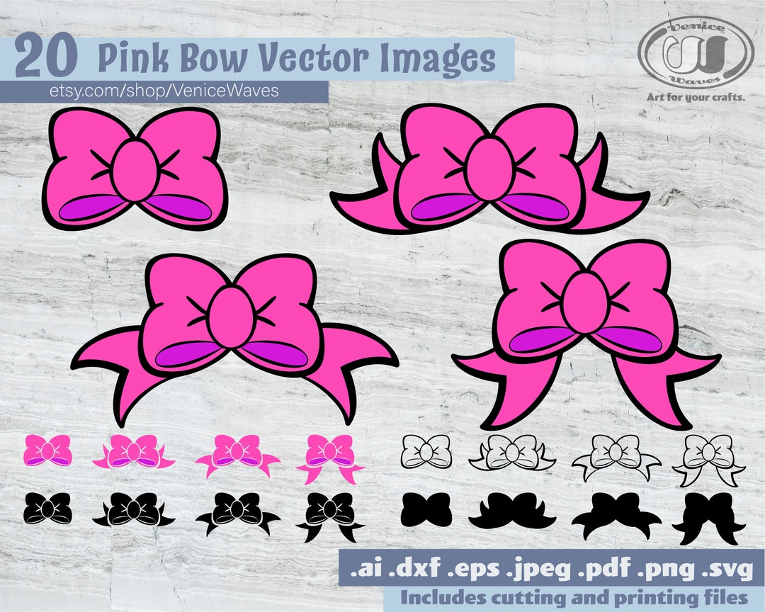 Pink Bows SVG Bow Outline Cut File Bow Clipart Bow PDF Bow - Etsy