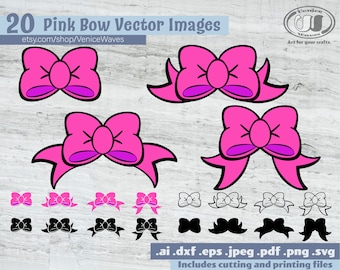 Pink Bows SVG, Bow Outline Cut File, Bow Clipart, Bow PDF, Bow Download, Digital Download, Instant Download, Cricut Files