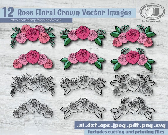 Download Rose Floral Crown Svg Rose Floral Crown Cut File Rose Floral Etsy