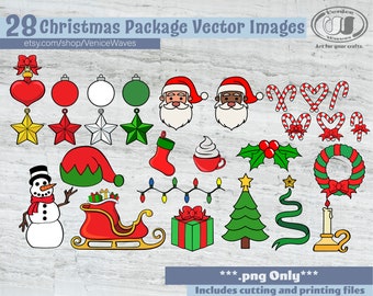 Christmas Clipart Set, Candy Canes, Santa Claus, Christmas Ornaments, Christmas Tree, Snowman, Christmas Vector Set, Digital Download