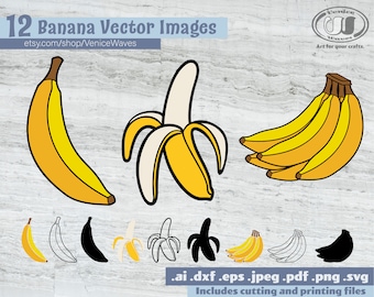 Bananas Clipart, Peeled Banana Cut File, Banana Bunch Clipart, Printable Peeled Banana PDF, Peeled Banana Download, Digital Download