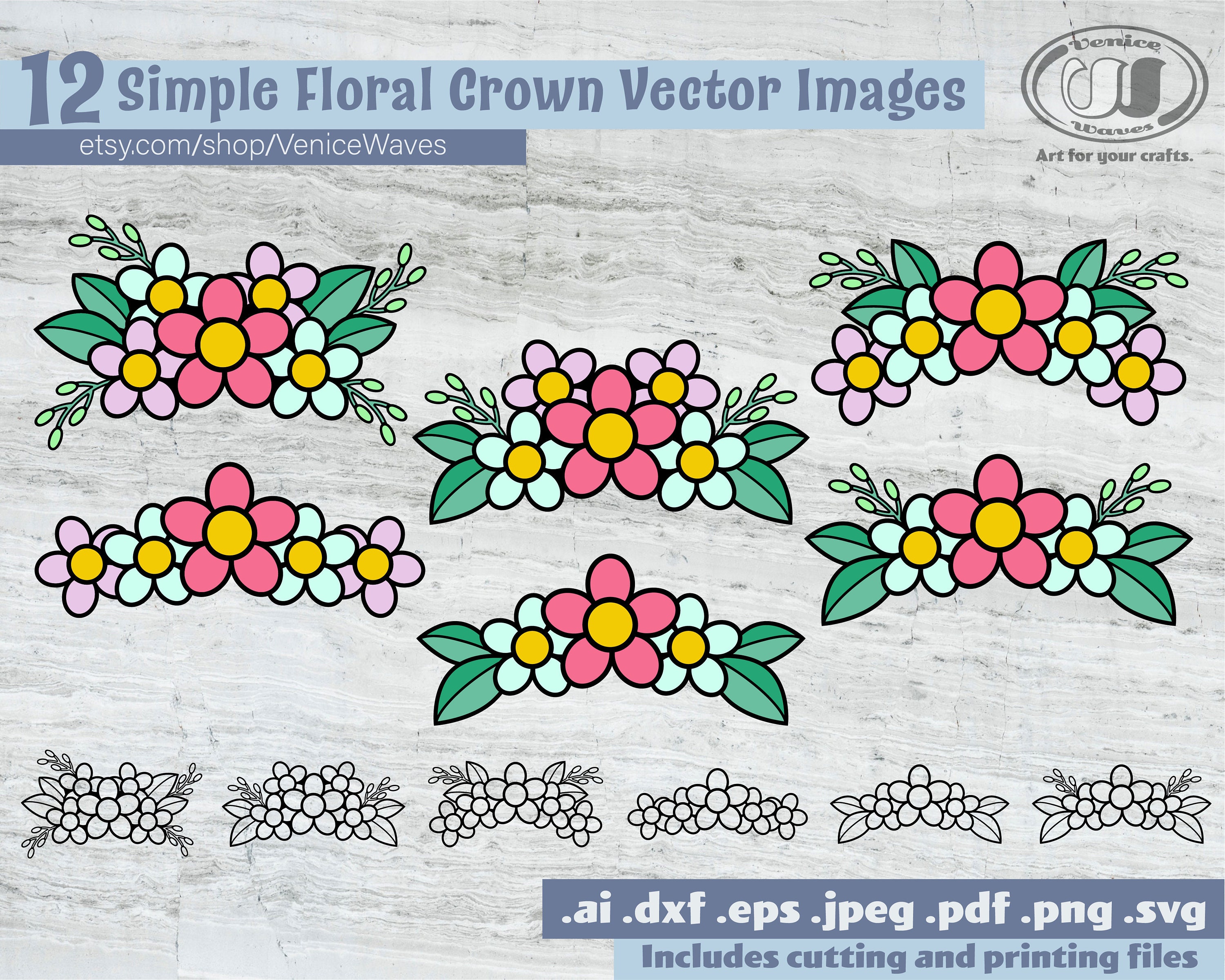 Simple Floral Crown SVG Simple Floral Crown Cut File Simple - Etsy UK