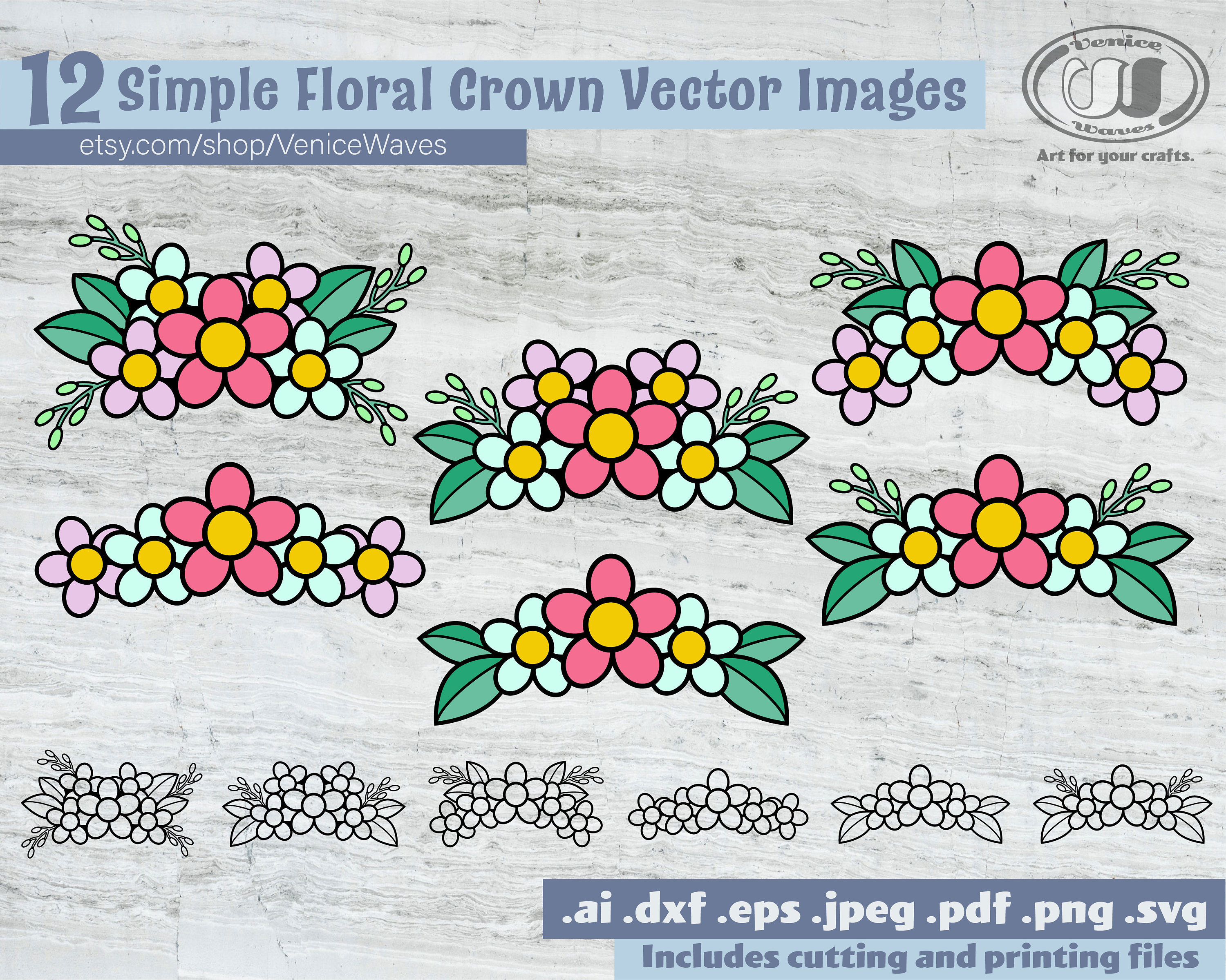 Download Simple Floral Crown Svg Simple Floral Crown Cut File Simple Etsy