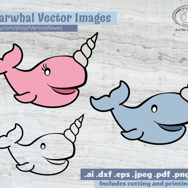 Narwhal SVG, Narwhal Cut File, Narwhal Clipart, Narwhal PDF, Dolphin Download, Digital Download, Instant Download, Cricut Files