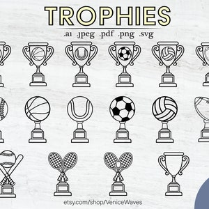 Trophy Cups schetst vectorafbeeldingen, Single Layer Cut File, Award Clipart, Sporttrofeeën, Digitale download, Instant Download, Cricut-bestanden