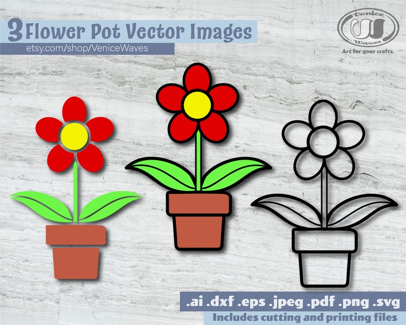 Flower Pot SVG, Flower Pot Cut File, Flower Pot Clipart, Flower Pot PDF, Flower Pot Download, Digital Download, Instant Download image 2