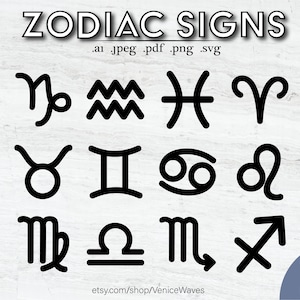 Zodiac Signs Silhouettes, Includes .ai, .jpeg, .pdf, .png, .svg, Instant Download, Digital Vector Images, Works with Cricut and Silhouette