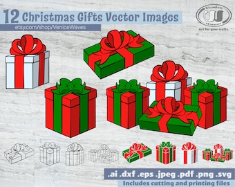 Christmas Gifts Clip Art, Present Cut File, Gift Box SVG, Christmas Clipart PDF, Printable Gift Box , Digital Download