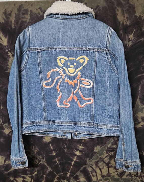 M 7/8 Kids Upcycled Denim Jacket, Sunshine Bear