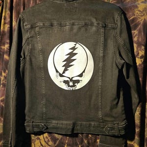 Jugend XL 14-16 Schwarze Jeansjacke, Handbemalte Stealie