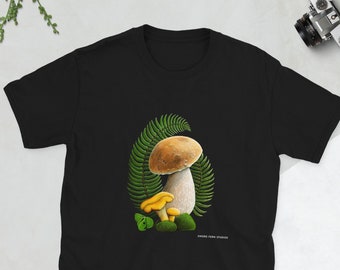 Chemise champignons comestibles, bolet et fougères T-shirt unisexe à manches courtes