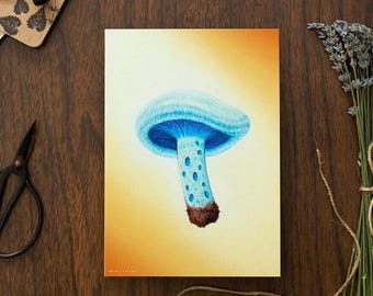 Blue Mushroom Art Print, Indigo Milk Cap Print, Trippy Mushroom Wall Art, Psychedelic Art Print