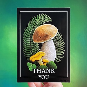 Carte de remerciement champignon, carte de voeux illustration botanique, carte vierge, papeterie champignon