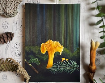 Yellowfoot Mushroom Art Print, winter Chanterelle, mushroom wall art , acrylic painting, art print