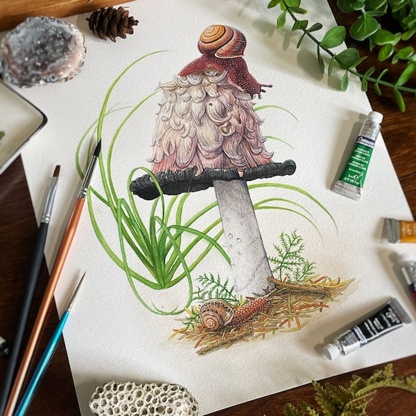 Snails & Mushroom Print | Mushroom wall art, Cottagecore Wall Art, Forest Decor, Moody Wall Art, Nature Aesthetic