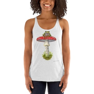 Frog Toadstool Racerback Tank Top: Heathered White Women&#39;s Tank