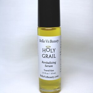 Revitalizing Anti Aging Serum is 100% organic, plant-based for wrinkles, fine lines, firm, moisturize, lighten, repair, scars, burns, sun damaged skin, acne, rosacea and more. For all ages and skin types. 
1/3 oz. roller bottle travel or makeup bag.