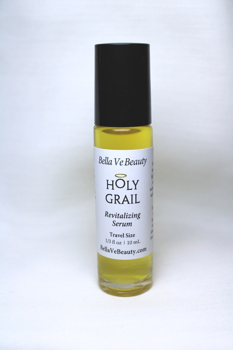 Revitalizing Anti Aging Serum is 100% organic, plant-based for wrinkles, fine lines, firm, moisturize, lighten, repair, scars, burns, sun damaged skin, acne, rosacea and more. For all ages and skin types. 
1/3 oz. roller bottle travel or makeup bag.