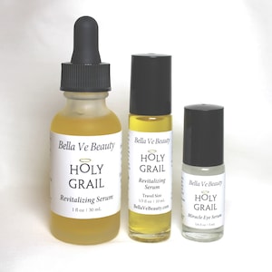 Revitalizing Serums organic, plant-based for wrinkles, fine lines, firming, moisturize, lighten and more. All ages, skin types.

REVITALIZING SERUM: 1 oz. dropper bottle and 1/3 oz. roller bottle travel size

MIRACLE EYE SERUM: 1/6 oz. roller bottle