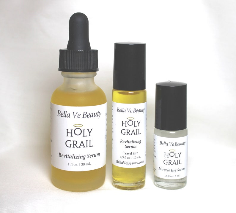 Revitalizing Serums organic, plant-based for wrinkles, fine lines, firming, moisturize, lighten and more. All ages, skin types.

REVITALIZING SERUM: 1 oz. dropper bottle and 1/3 oz. roller bottle travel size

MIRACLE EYE SERUM: 1/6 oz. roller bottle