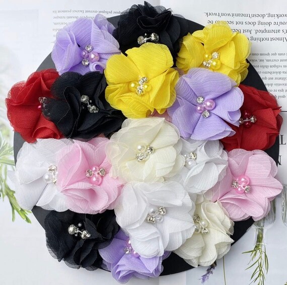 Lavender Pearl and Rhinestone Chiffon Flower; the Aubrey  display picture 2