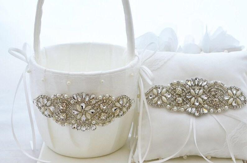 White Ring Bearer Pillow White Flower Girl Basket Pillow Etsy