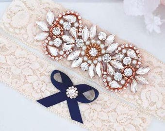 Wedding blush lace garter set ,Bridal garter set , Crystal bridal garter . Wedding garter , wedding gift