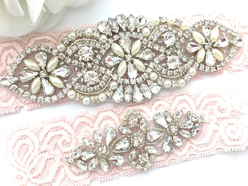 Wedding garter Bridal garter set Crystal bridal garter Wedding blush lace garter set wedding gift